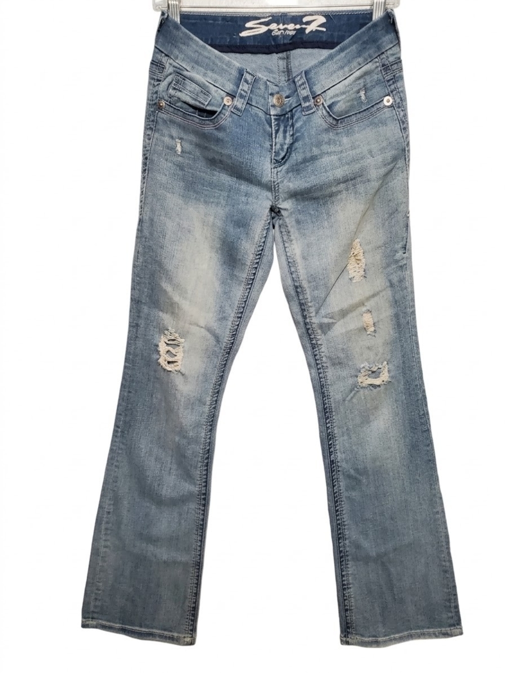 Seven 7 Bootcut Jeans Womens 27 Distressed Ripped Light Wash Stretch Denim Y2K